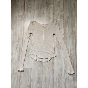 Hollister Y2K Henley Knit Shirt Long Sleeve Oatmeal Lightweight Sheer Sz XS